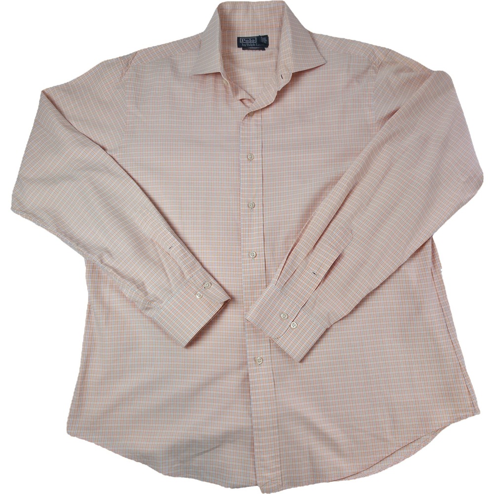 Polo Ralph Lauren Dress Shirt Mens 17 36/37 Orange Plaid Regent Custom Fit